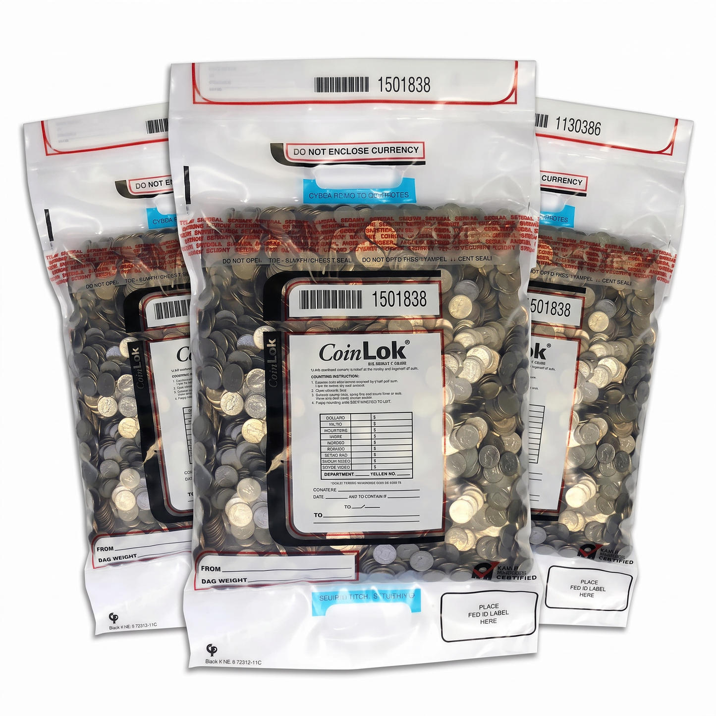 CoinLok® Tamper-Evident Coin Deposit Bags – 12" x 25" – 50 Pack