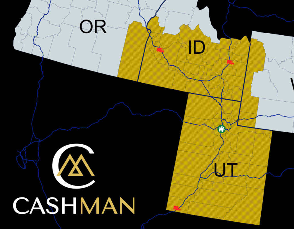 A map showing highlights of the entirety of utah, the southern half of Idaho, The western section of Wyoming, and the easternmost county of Oregon